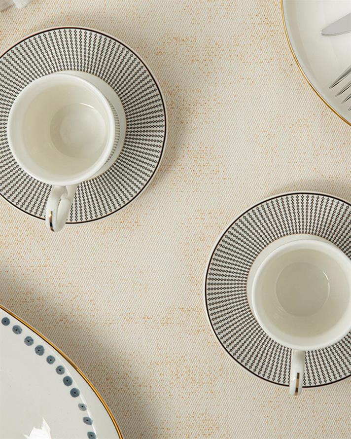 Set 2 cești de cafea cu farfurie, Elegance Dark, porțelan, 80 ml, negru