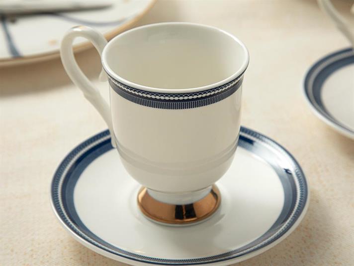 Set 2 cești de cafea cu farfurie, Elegance Line, porțelan, 80 ml, bleumarin