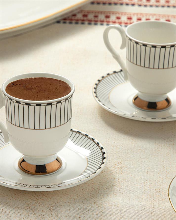 Set 2 cești de cafea cu farfurie, Elegance Chic, porțelan, 100 ml, negru