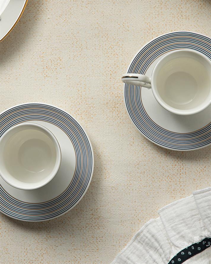 Set 2 cești de cafea cu farfurie, Elegance Deep, porțelan, 80 ml, bleumarin