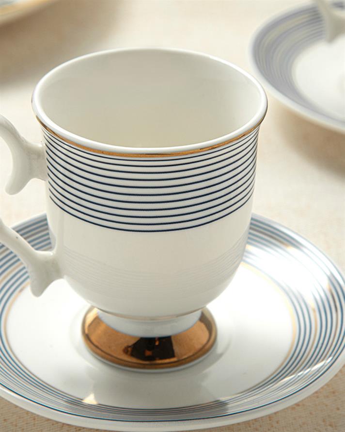 Set 2 cești de cafea cu farfurie, Elegance Deep, porțelan, 80 ml, bleumarin