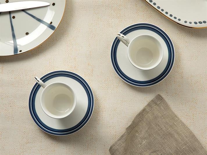 Set 2 cești de cafea cu farfurie, Elegance Line, porțelan, 80 ml, bleumarin