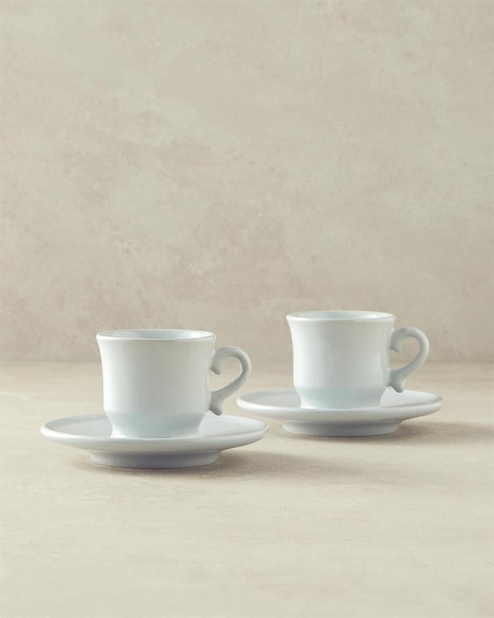 Set 2 cești de cafea cu farfurie, Elite, ceramică, 90 ml, gri