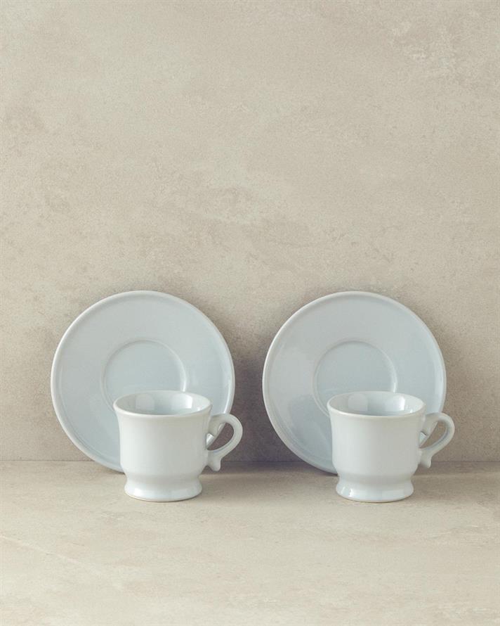 Set 2 cești de cafea cu farfurie, Elite, ceramică, 90 ml, gri