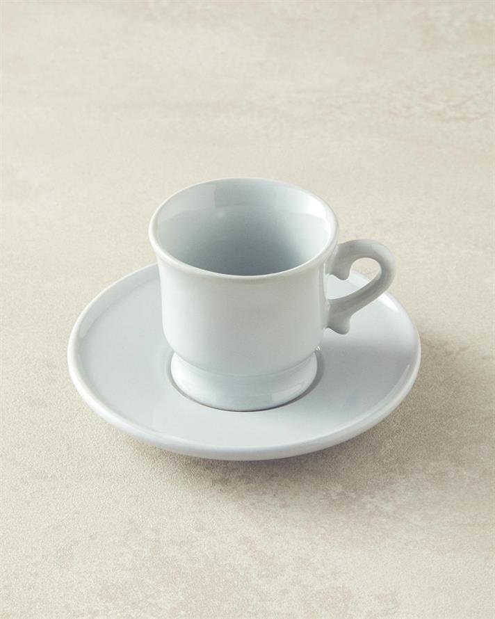 Set 2 cești de cafea cu farfurie, Elite, ceramică, 90 ml, gri