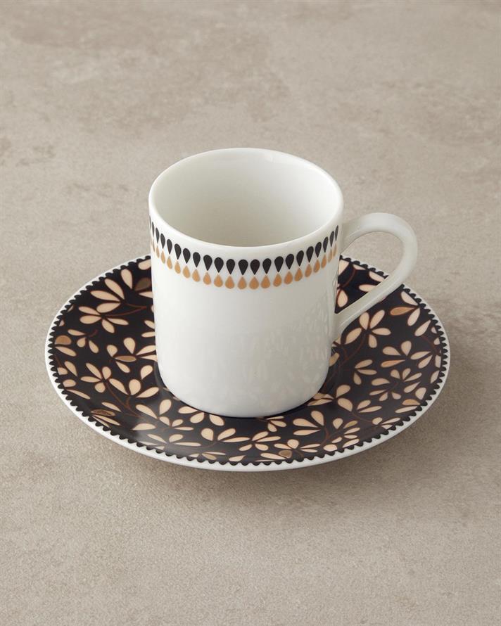 Set 2 cești de cafea cu farfurie, Modern Daisy, porțelan, 80 ml, negru
