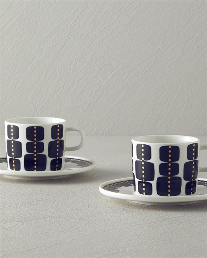Set 2 cești de cafea cu farfurie, Modern Feel, porțelan, 200 ml, negru