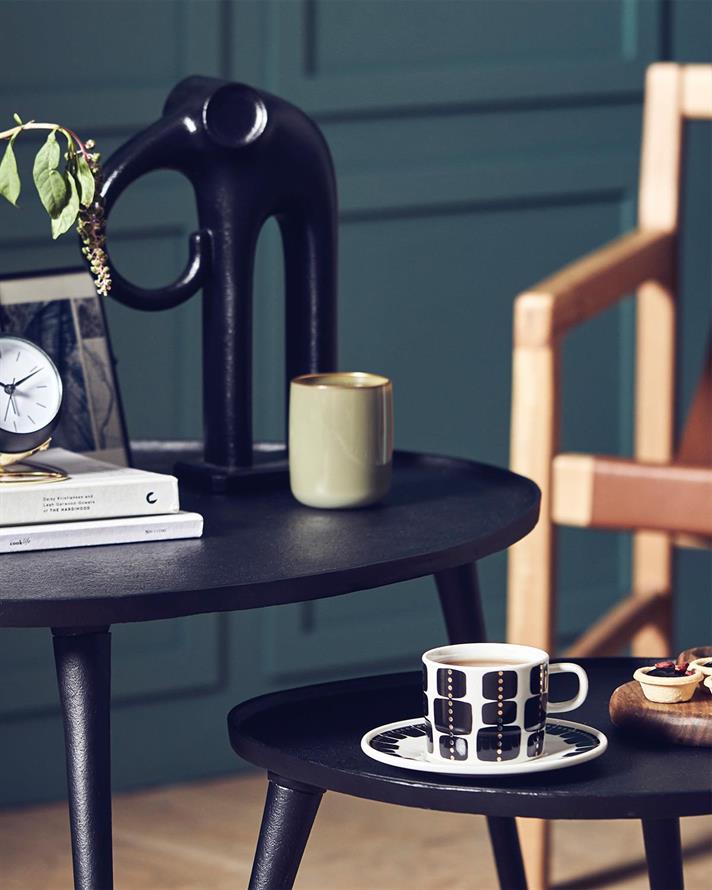 Set 2 cești de cafea cu farfurie, Modern Feel, porțelan, 200 ml, negru