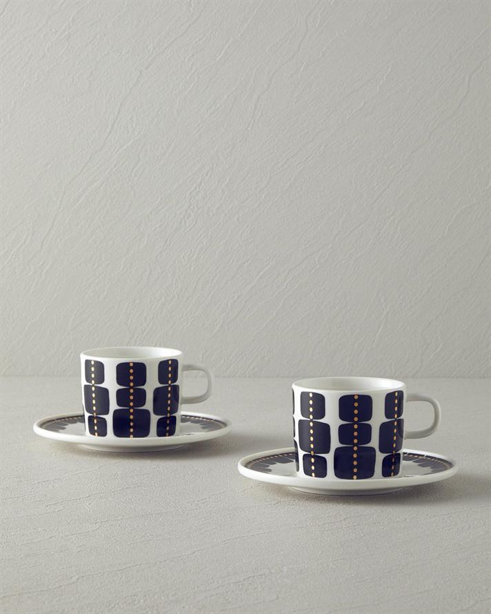Set 2 cești de cafea cu farfurie, Modern Feel, porțelan, 200 ml, negru