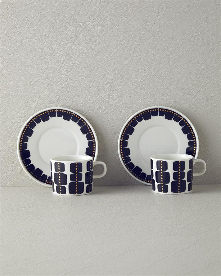 Set 2 cești de cafea cu farfurie, Modern Feel, porțelan, 200 ml, negru