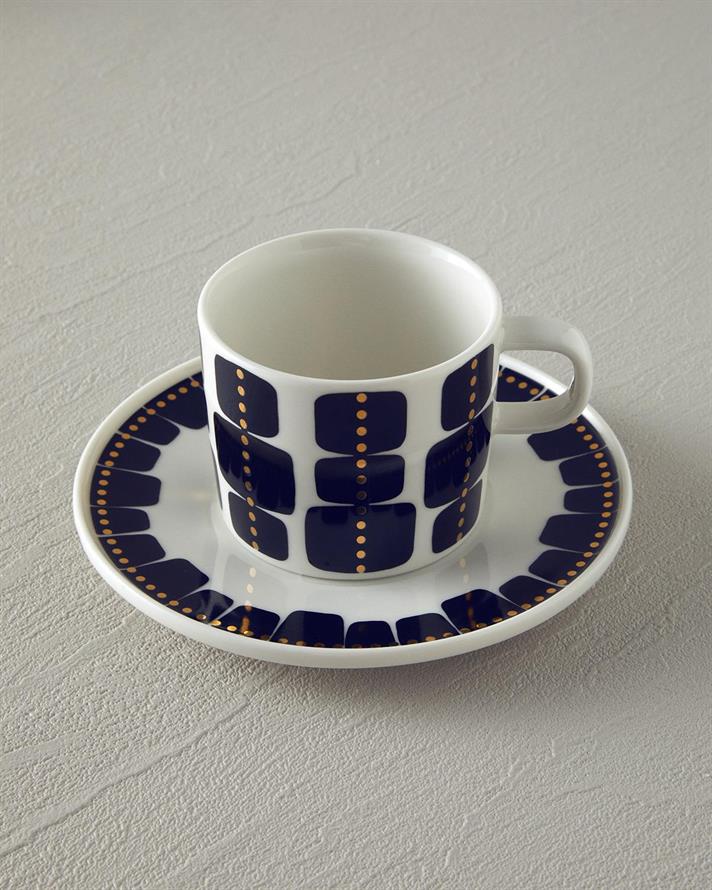 Set 2 cești de cafea cu farfurie, Modern Feel, porțelan, 200 ml, negru