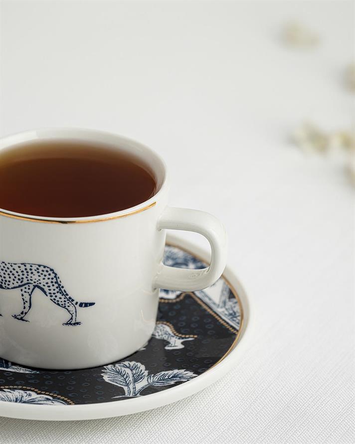 Set 2 cești de ceai cu farfurie, Toile Panther, porțelan, 200 ml, bleu