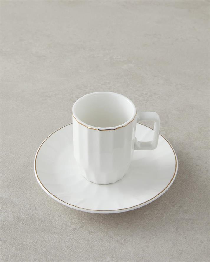 Set 2 cesti de cafea cu farfurioara, Angely, portelan, 80 ml, alb