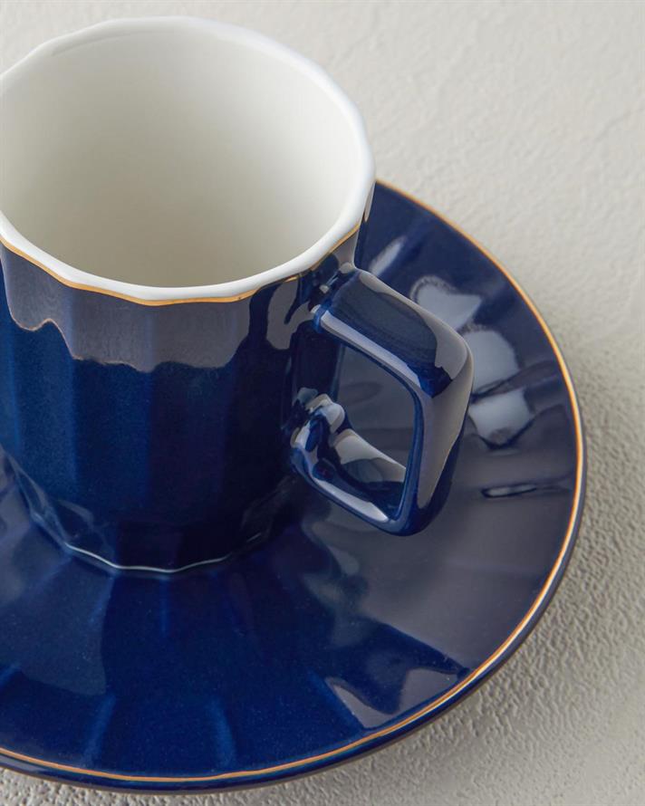 Set 2 cesti de cafea cu farfurioara, Angely, portelan, 80 ml, albastru