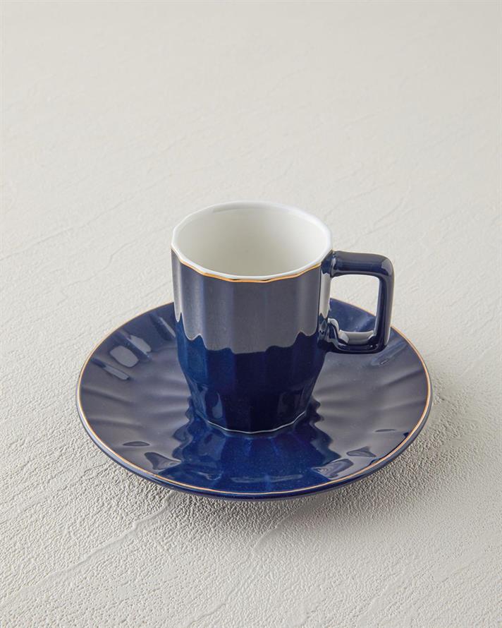 Set 2 cesti de cafea cu farfurioara, Angely, portelan, 80 ml, albastru