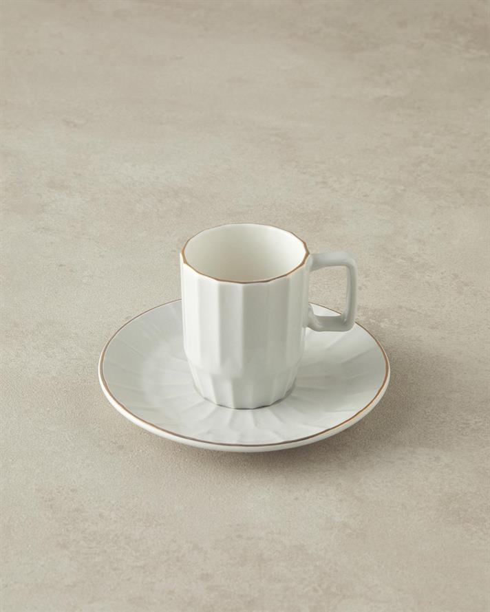 Set 2 cesti de cafea cu farfurioara, Angely, portelan, 80 ml, gri