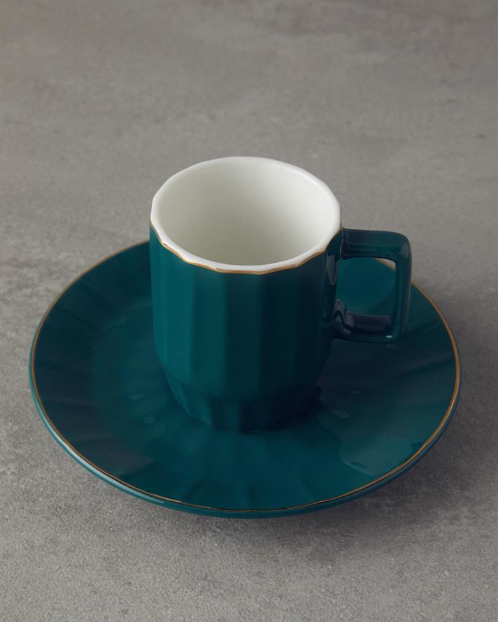 Set 2 cesti de cafea cu farfurioara, Angely, portelan, 80 ml, verde