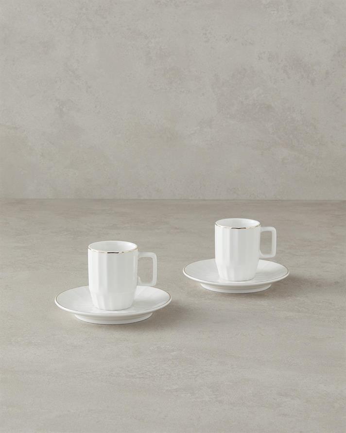 Set 2 cesti de cafea cu farfurioara, Angely, portelan, 80 ml, alb