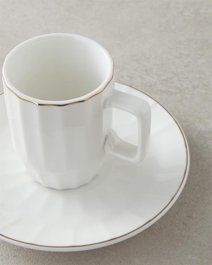 Set 2 cesti de cafea cu farfurioara, Angely, portelan, 80 ml, alb