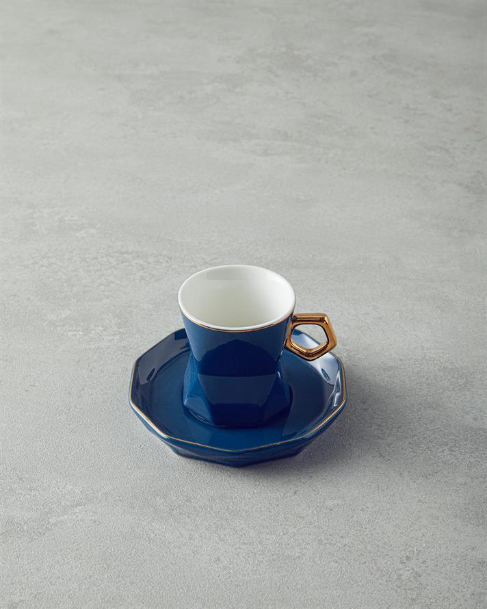 Set 2 cesti de cafea cu farfurioara, Axel, portelan, 90 ml, albastru