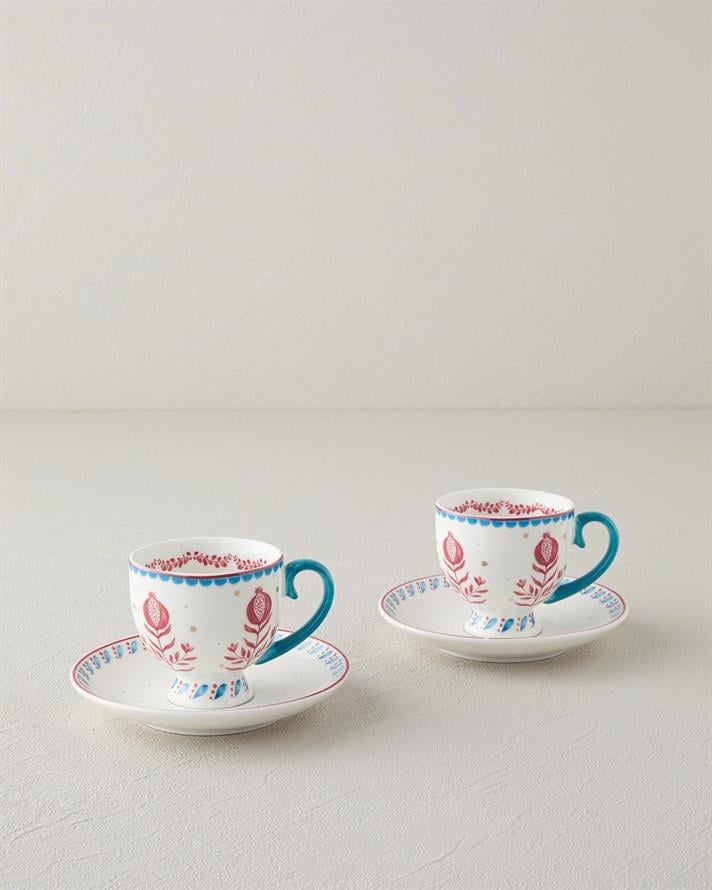 Set 2 cesti de cafea cu farfurioara, Carnival Tulip, portelan, 100 ml, albastru