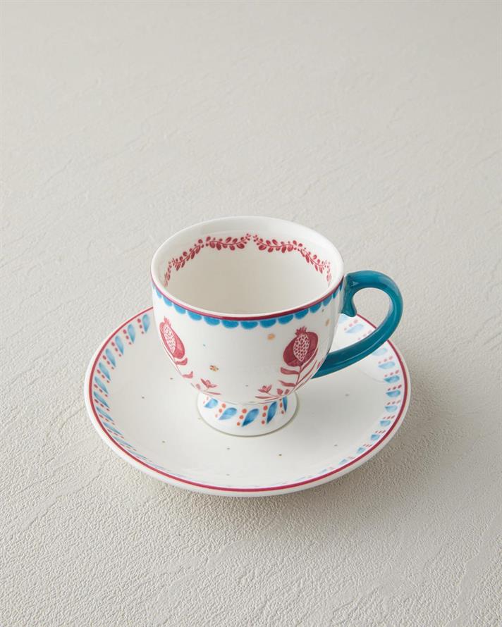 Set 2 cesti de cafea cu farfurioara, Carnival Tulip, portelan, 100 ml, albastru