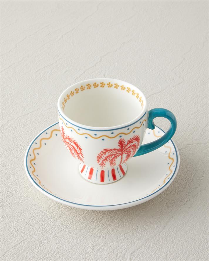 Set 2 cesti de cafea cu farfurioara, Carnival Tree, portelan, 100 ml, albastru