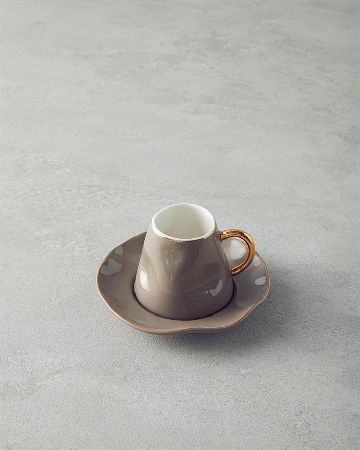 Set 2 cesti de cafea cu farfurioara, Felix, portelan, 90 ml, maro