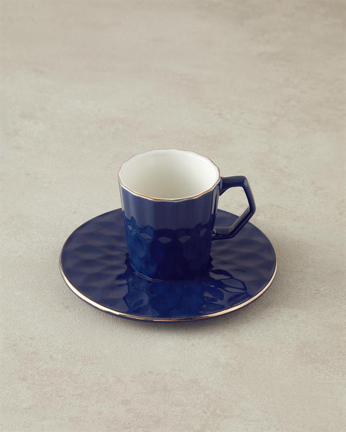 Set 2 cesti de cafea cu farfurioara, Hestia, portelan, 80 ml, albastru