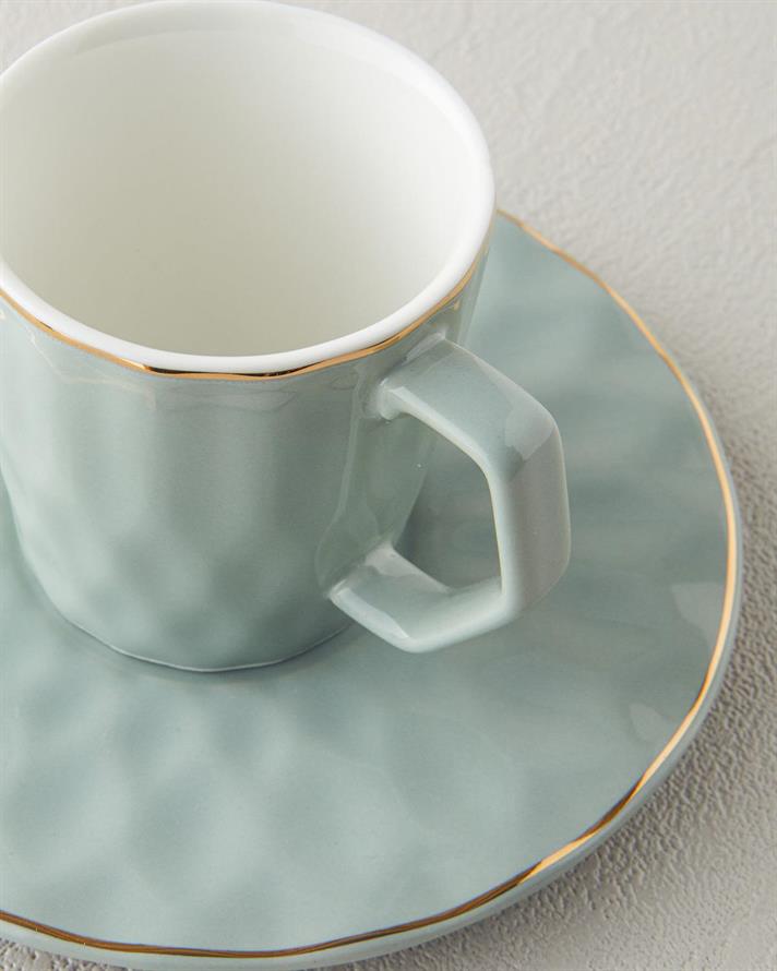 Set 2 cesti de cafea cu farfurioara, Hestia, portelan, 80 ml, verde