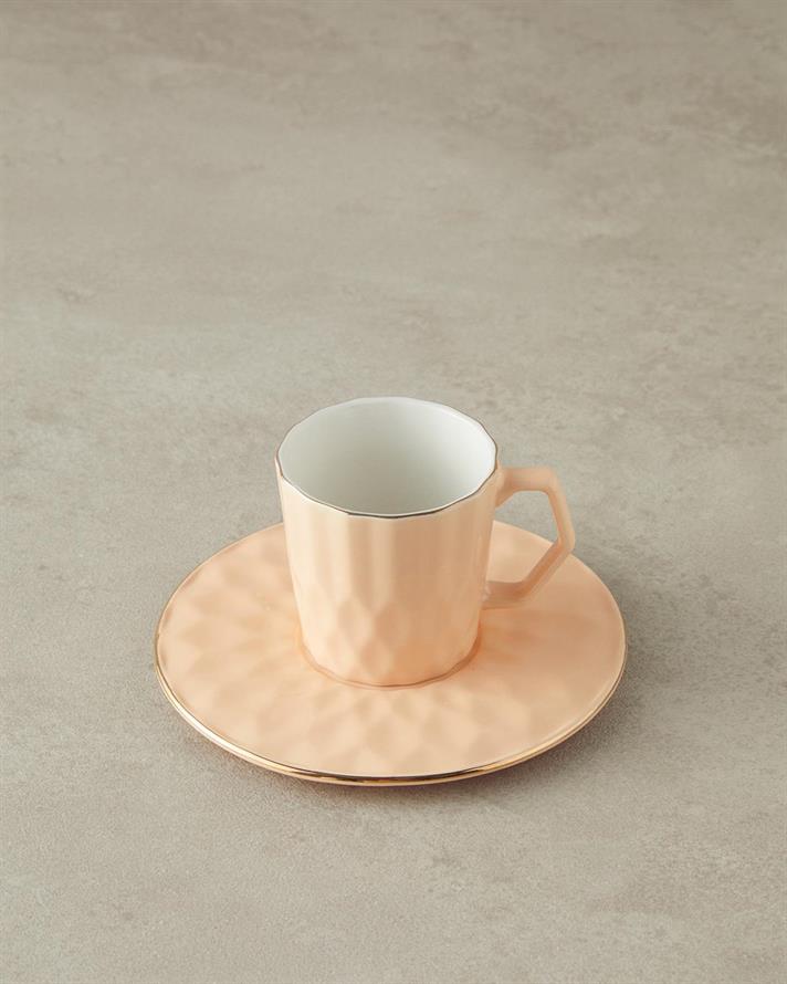 Set 2 cesti de cafea cu farfurioara, Hestia, portelan, 80 ml, roz somon