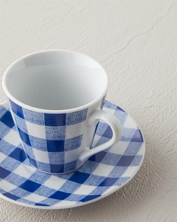 Set 2 cesti de cafea cu farfurioara, Helena, portelan, 80 ml, bleu