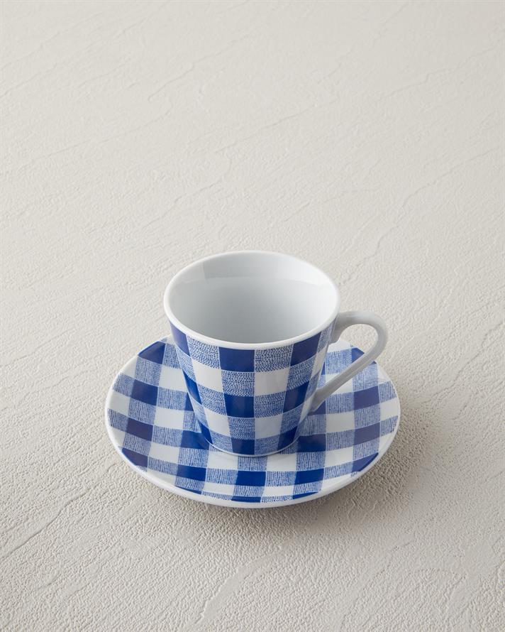 Set 2 cesti de cafea cu farfurioara, Helena, portelan, 80 ml, bleu