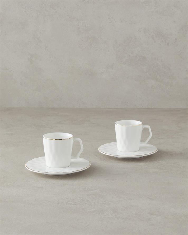 Set 2 cesti de cafea cu farfurioara, Hestia, portelan, 80 ml, alb