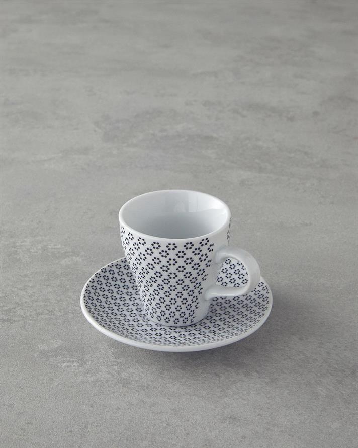 Set 2 cesti de cafea cu farfurioara, Margot, portelan, 80 ml, negru