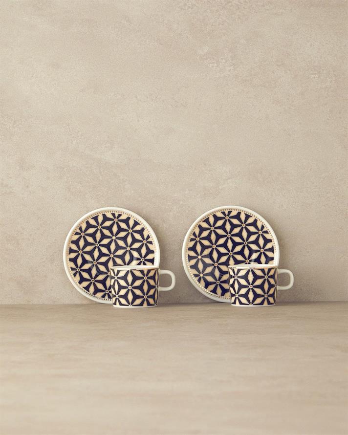 Set 2 cesti de cafea cu farfurioara, Modern Sense, portelan, 90 ml, negru