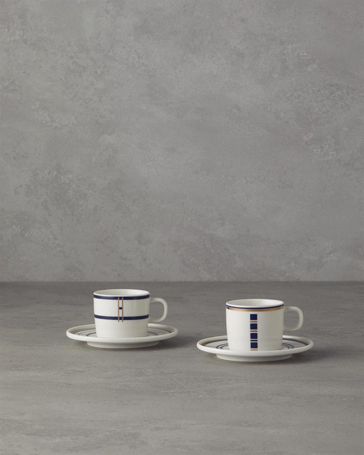 Set 2 cesti de cafea cu farfurioara, Nuance, portelan, 90 ml, albastru