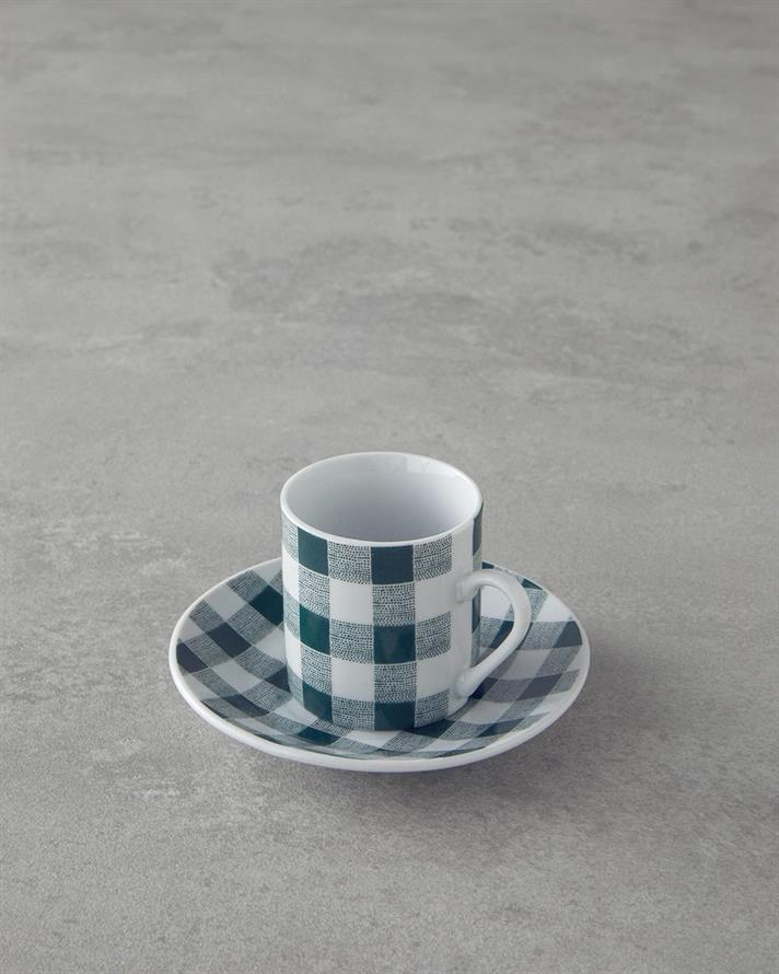 Set 2 cesti de cafea cu farfurioara, Peggy, portelan, 80 ml, verde