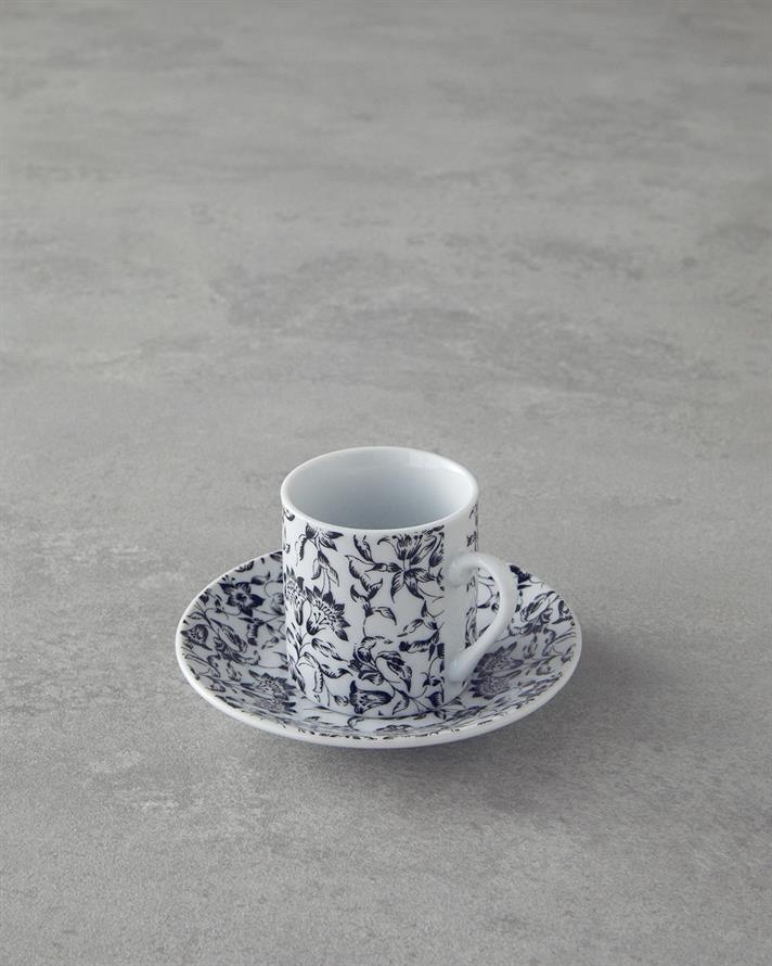 Set 2 cesti de cafea cu farfurioara, Peggy, portelan, 80 ml, negru