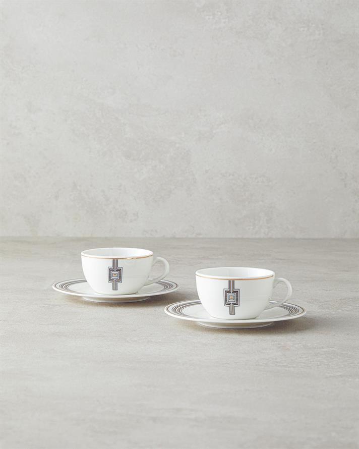 Set 2 cesti de cafea cu farfurioara, Prudence, portelan, 90 ml, negru