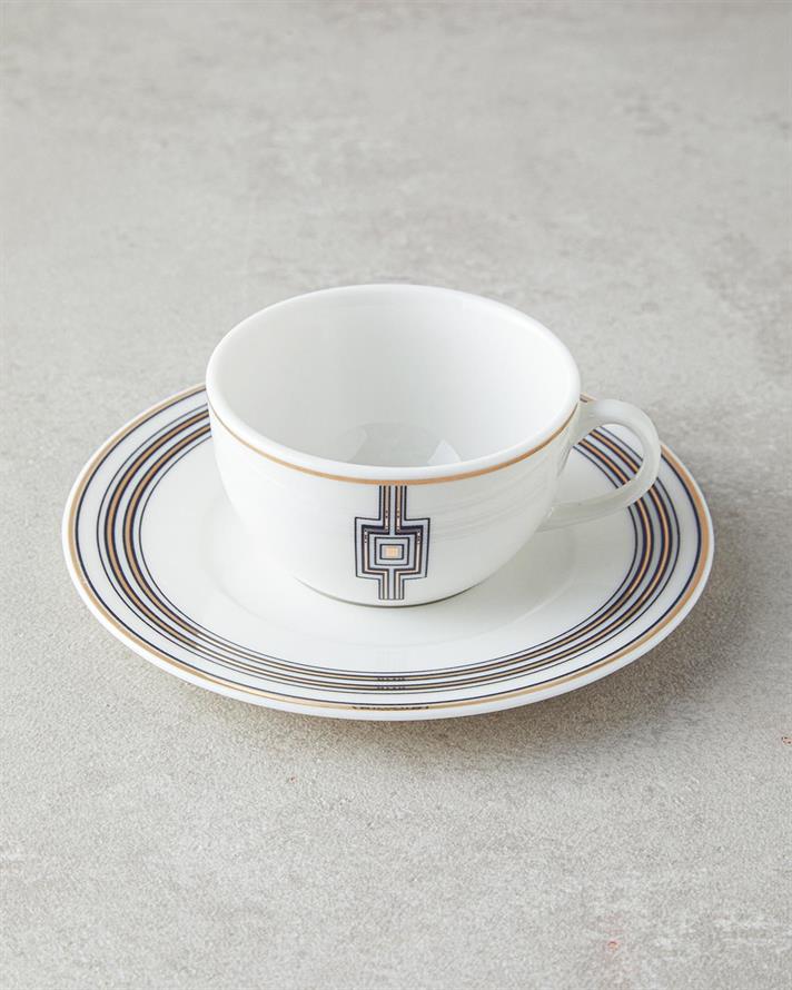 Set 2 cesti de cafea cu farfurioara, Prudence, portelan, 90 ml, negru