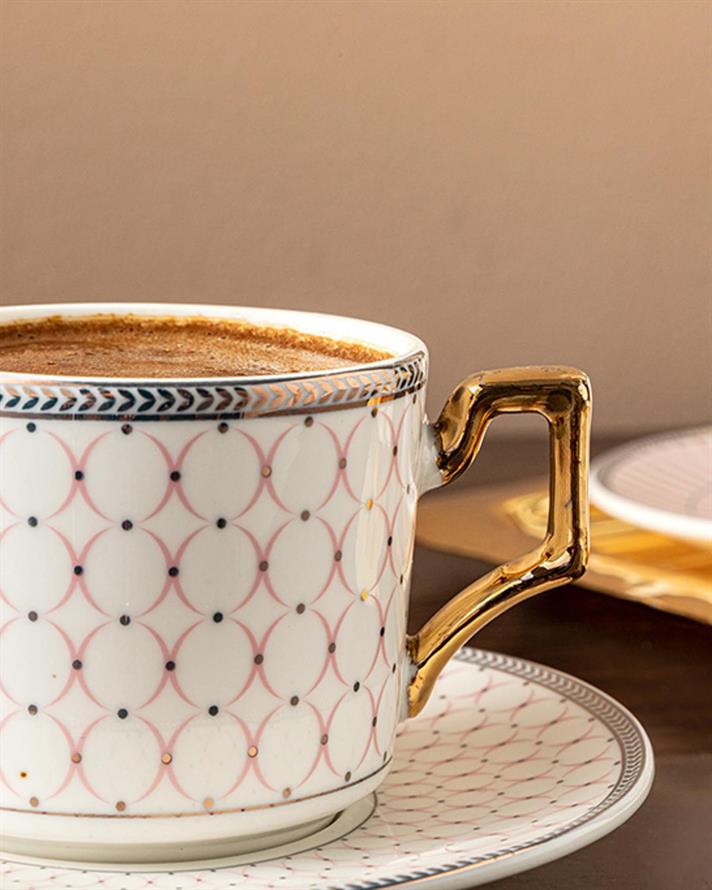 Set 2 cesti de cafea cu farfurioara, Rabecca, portelan, 90 ml, roz