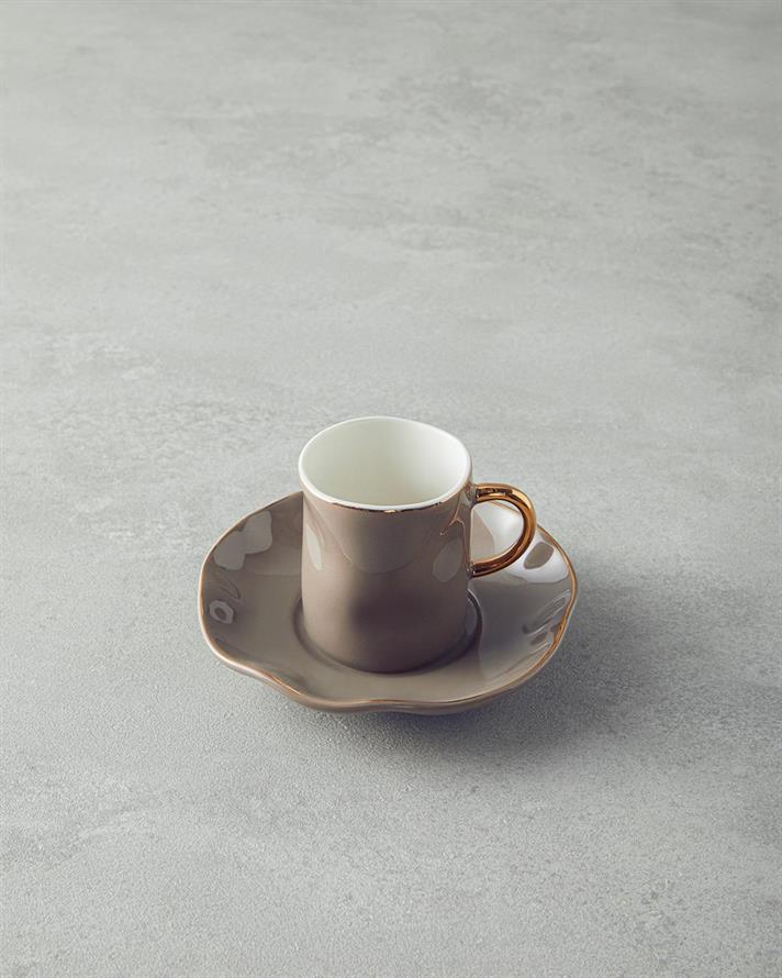 Set 2 cesti de cafea cu farfurioara, Rolly, portelan, 90 ml, maro