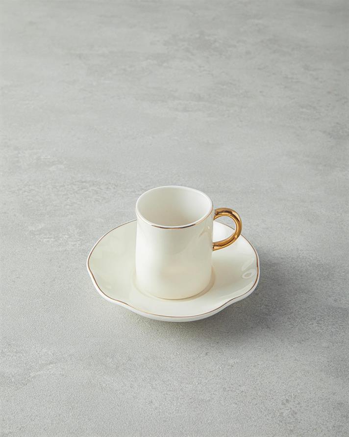 Set 2 cesti de cafea cu farfurioara, Rolly, portelan, 90 ml, alb