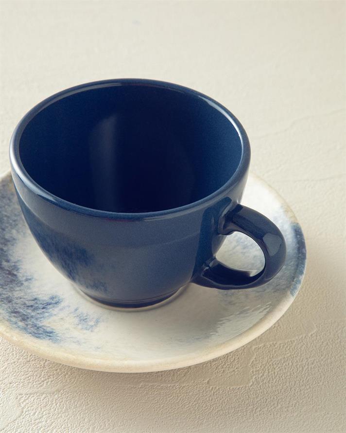 Set 2 cesti de ceai cu farfurioara, Aqua Sense, ceramica, 215 ml, bleu