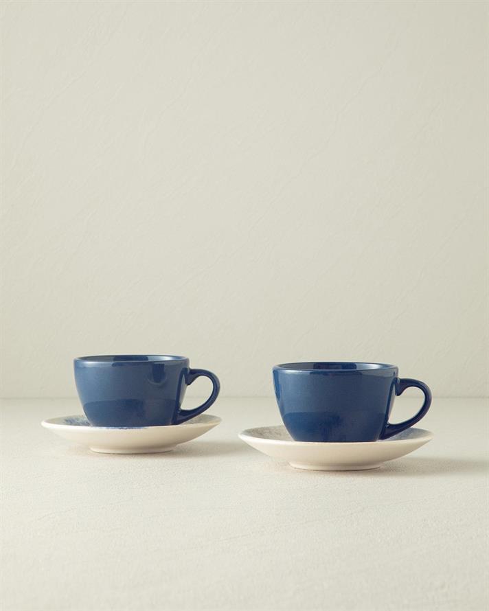 Set 2 cesti de ceai cu farfurioara, Aqua Sense, ceramica, 215 ml, bleu