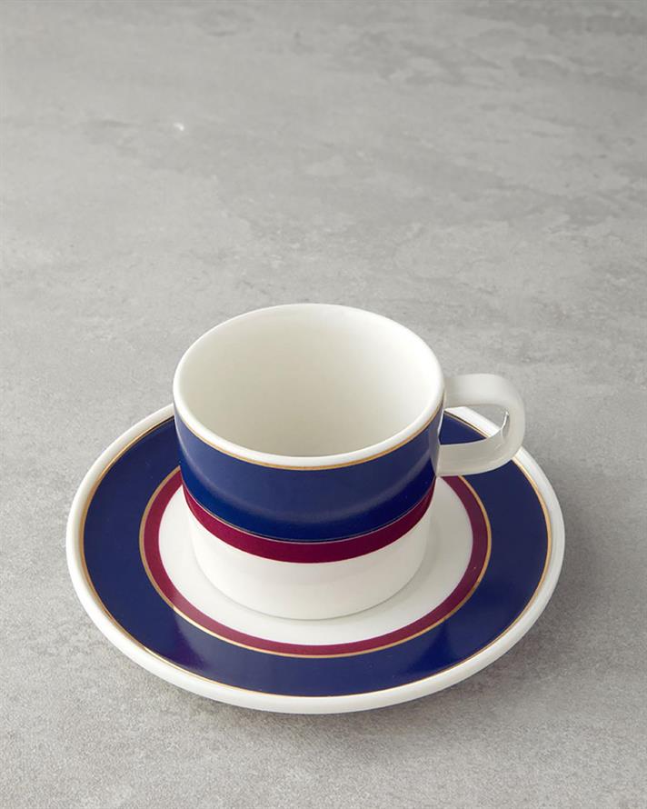 Set 2 cesti de ceai cu farfurioara, Carny, portelan, 200 ml, fuchsia-albastru