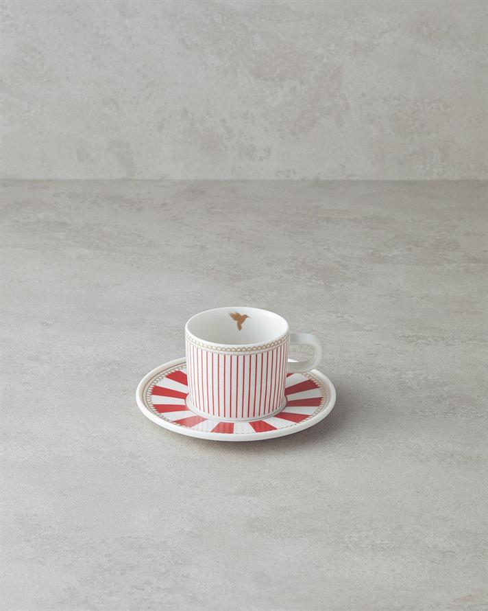 Set 2 cesti de ceai cu farfurioara, Effect, portelan, 200 ml, rosu