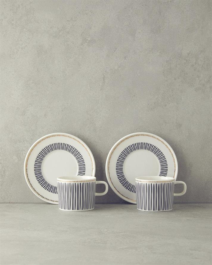 Set 2 cesti de ceai cu farfurioara, Modern Touch, portelan, 200 ml, negru