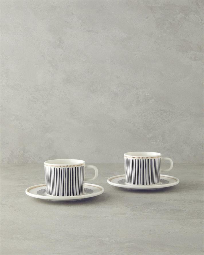 Set 2 cesti de ceai cu farfurioara, Modern Touch, portelan, 200 ml, negru